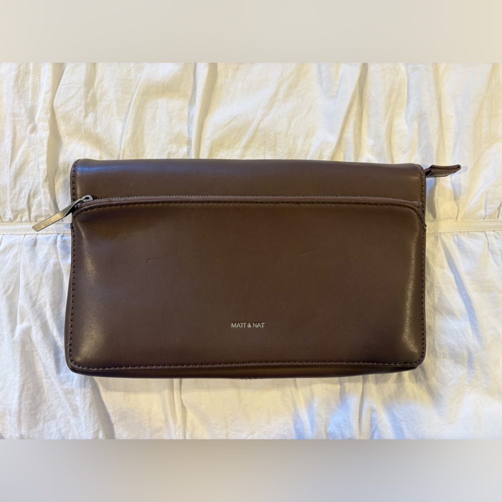 Matt & Nat Brown Vegan Leather Foldover Clutch Bag Minimalist